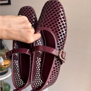 H&M perforated Mary janes ballet flats in burgundy